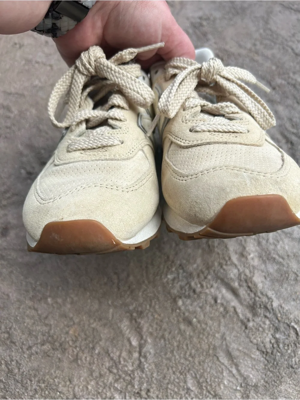 New Balance 574 Sneaker Beige & White ‎  Womens 6.5 / Mens 5